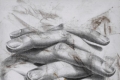 Nicla Ferrari, Come d'autunno, 2012, grafite e olio su tessuto, cm. 30x30