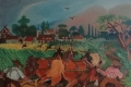 Antonio Ligabue, Semina con cavalli, 1953 (III periodo), olio su faesite, cm 43 x 55