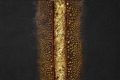 Enrico Magnani, Gold of the Earth No. 11, 2017, olio, acrilico, smalto, sabbia, pietre, argilla e foglia oro su tela e materiale polimerico, cm. 100x100