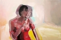 Evita Andjar, Stolen seflie 10 o L'attesa, 2018, acrilico su tela, 80x90 cm. Courtesy Collezione Venerucci 