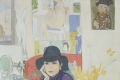 Francesco Menzio, Donna con cappello nello studio, 1970, olio su tela, cm 150 x 120