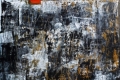 Antonio Zago, Introspezione sul nero, residui di colla e carta in una bacheca espositiva, olio su tela, cm. 120x120 