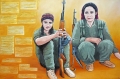 Nicoletta Bertacchi, La leggerezza di un sorriso (dedicato alle Donne di Kobane), 2017, tecnica mista su tela, cm. 80x120