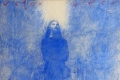 Omar Galliani, Assunta, 1998, pastello blu su tavola e pigmento rosso, cm. 252x187