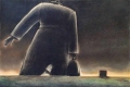 Sergio Zanni, La grande fuga, 2001, carboncino, gessi colorati su carta, cm. 70x100