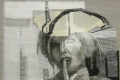 Sonia Ceccotti, Donna in maschera, carboncino, acrilico e nastro adesivo su cartone ondulino, cm. 130x100