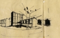 Oscar Sacchetti, Schizzo di architettura, anni '60, inchiostro su carta