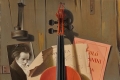 Alfredo Serri, Natura morta con violino e ocarina, olio su tela, cm. 60,5x40,5 