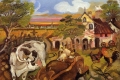 Antonio Ligabue, Fattoria con animali, s.d. (1943-1944), olio su tavola di compensato, cm. 30x40 
