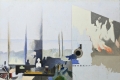 FERRONI, Interno, paesaggio e piccolo incendio, 1965, olio su tela, cm 67x83