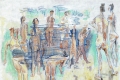 Fausto Pirandello, Bagnanti, 1961, olio su cartone, 72,5 x 93,5 cm