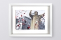 Milo, Savonarola, 2022, collage su tavola con interventi ad acrilico, cm 20x30