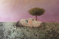 Sergio Zanni, L'albero, 2016, terra creta, tempera, carboncino colorato su tavola, cm. 55x75