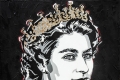 Vincent Vee, The Queen Elizabeth II - Black, 2022, acrilico su tela con foglia d'oro, 76x76 cm. Courtesy Agostino Art Gallery