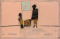 Walter Davanzo, La gabbia dell'uccellino rosso, 2020, tecnica mista su tela, cm 113x168