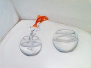 Ludmila Kazinkina, Goldfish, 2009, olio su tela, cm. 18x24